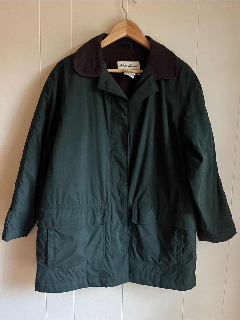 Eddie Bauer Dark Green Vintage Puffer Insulated Fleece Field Barn Jacket Sz Sm